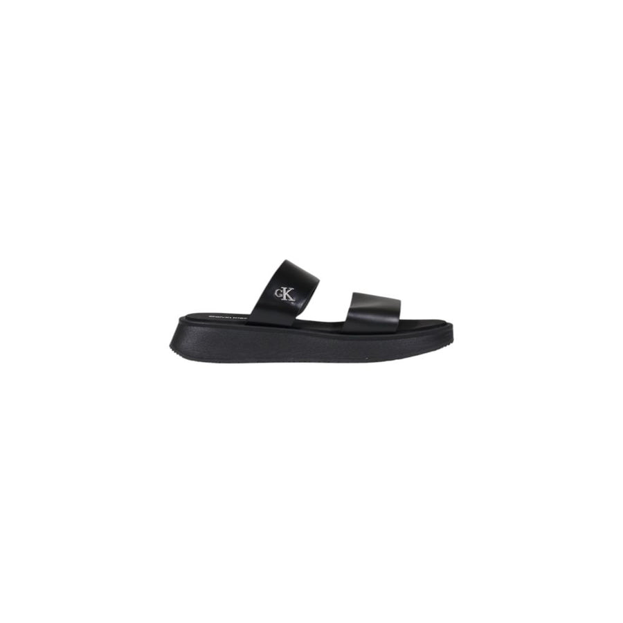 Black Leather Flat Sandals