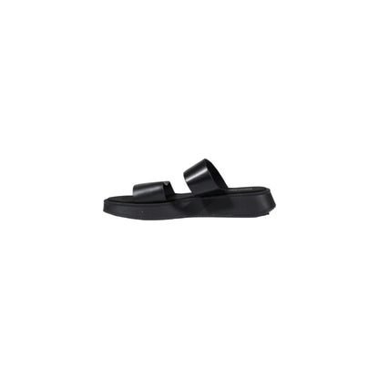 Black Leather Flat Sandals