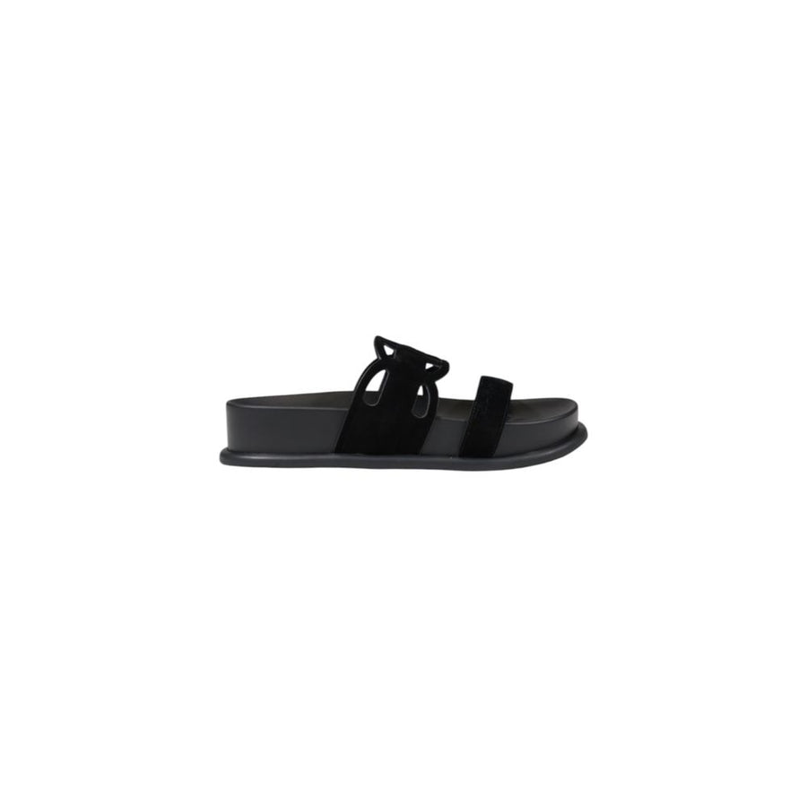 Black Leather Flat Sandals
