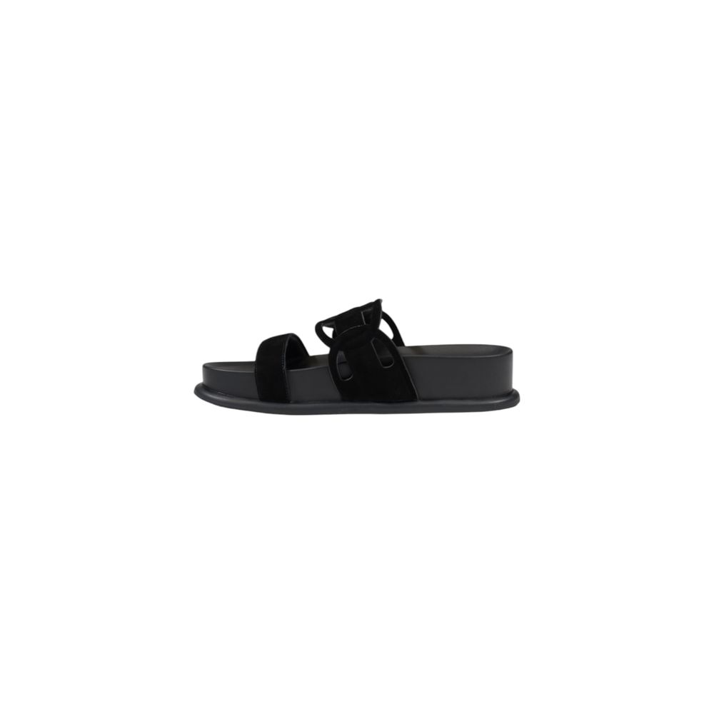 Black Leather Flat Sandals