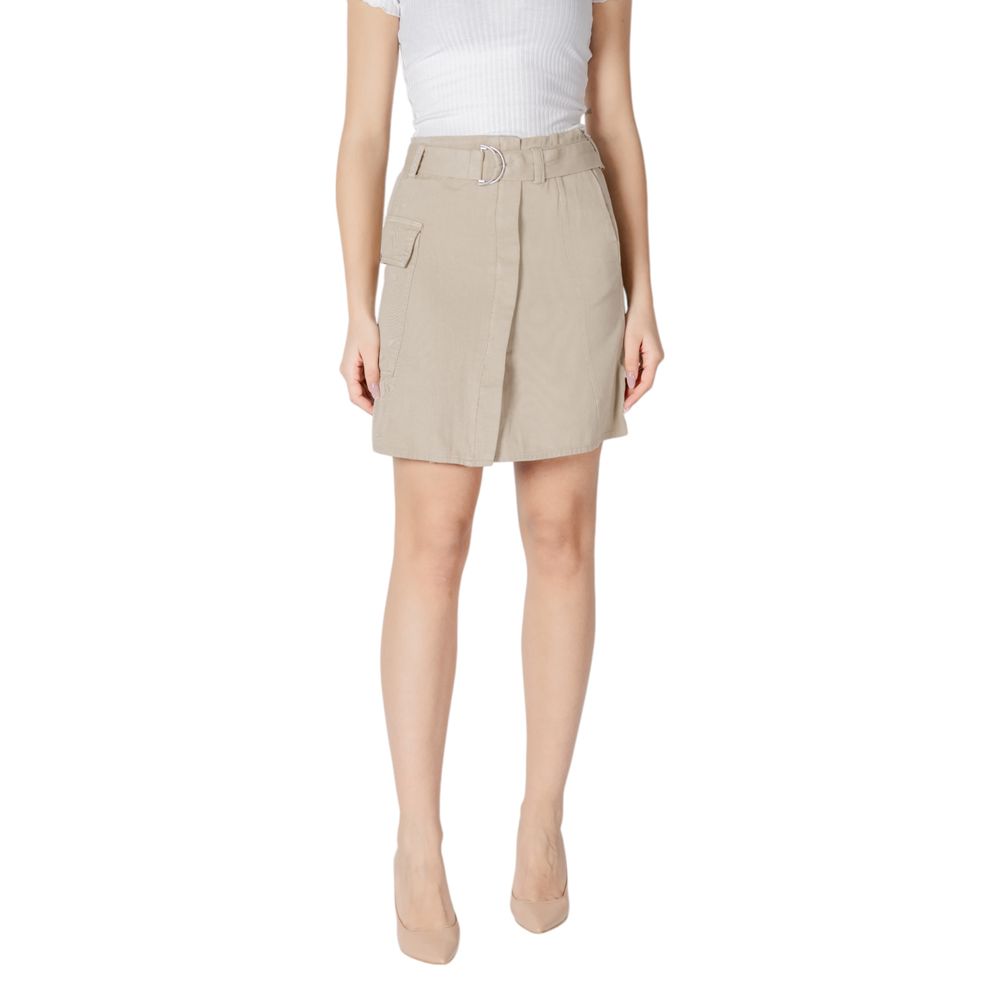 Beige Cotton Mini Skirt