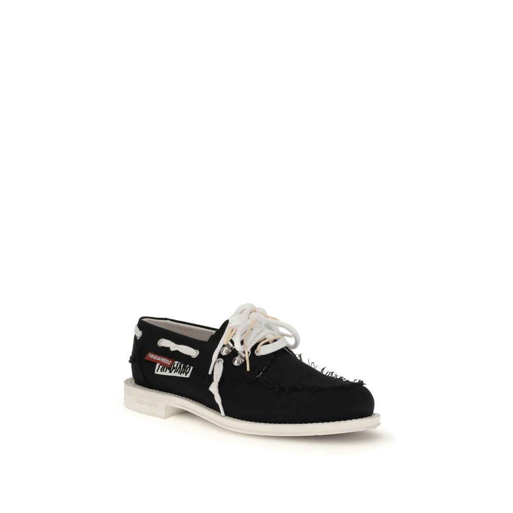 Black Cotton Slip-On Loafers