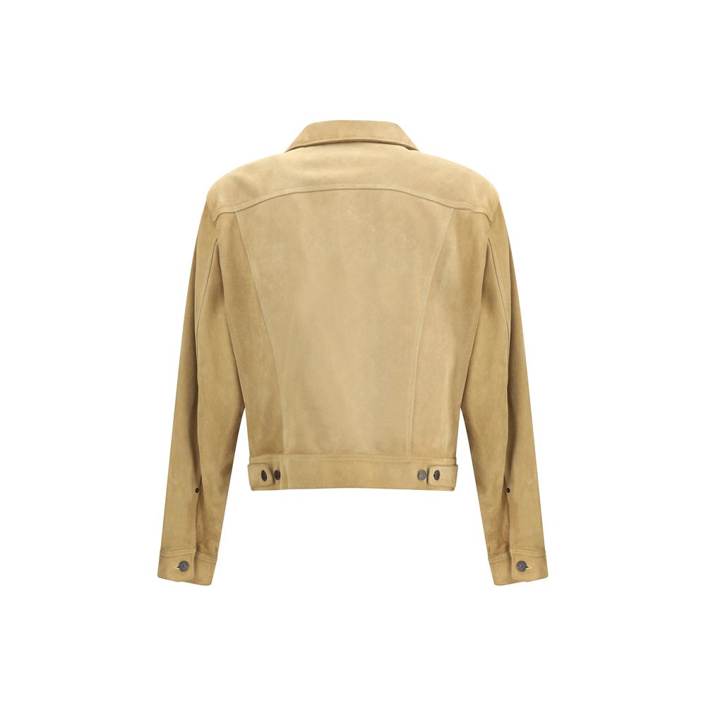 Beige Leather Denim Jacket