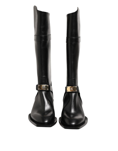 Black Logo Plaque Over The Calf Boot Shoes