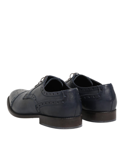 Blue Leather Wingtip Lace-up Formal Derby Shoes