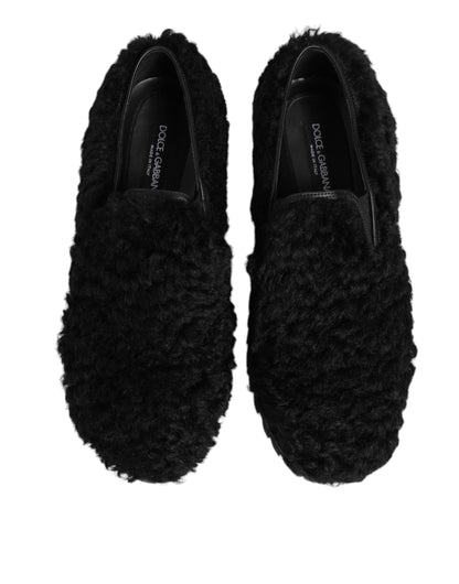 Dress Black Fur Leather Slippers Men Shoes