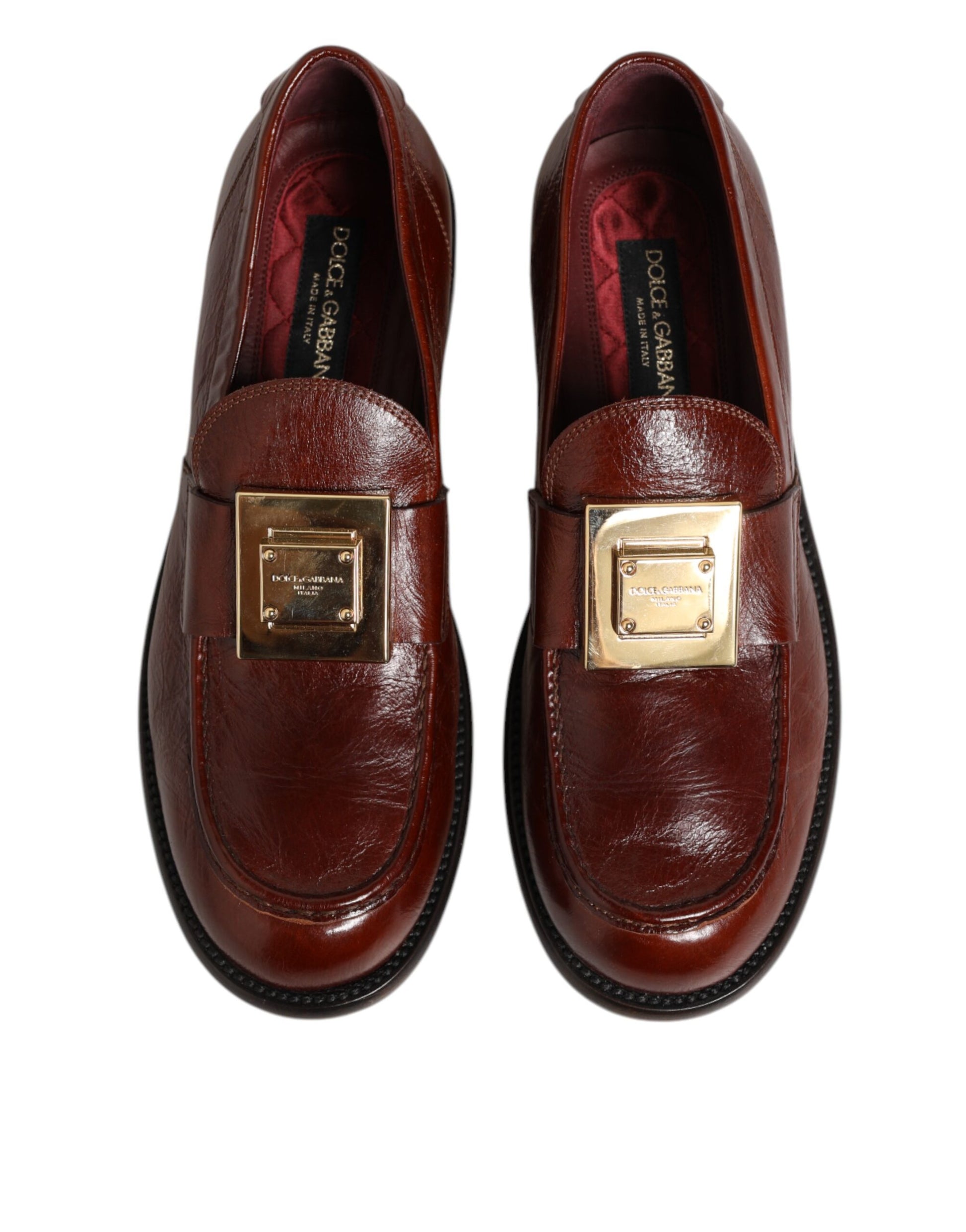 Brown Leather Logo Slip On Men Dress Shoes