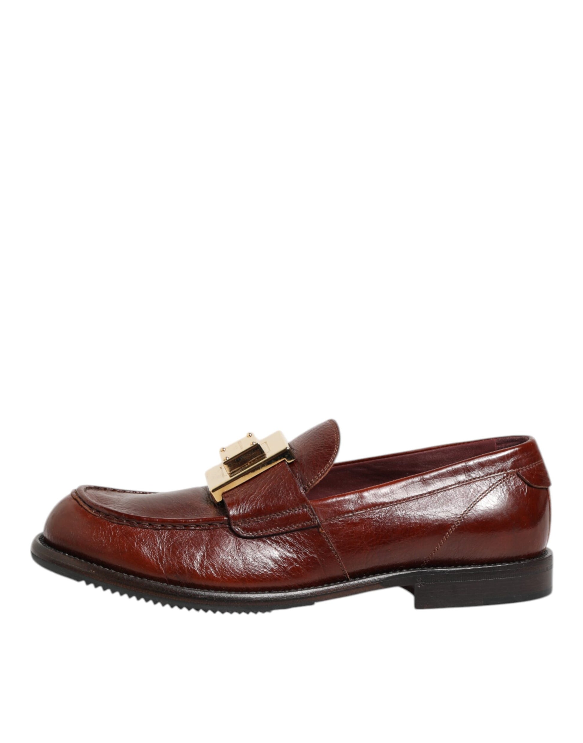 Brown Leather Logo Slip On Men Dress Shoes