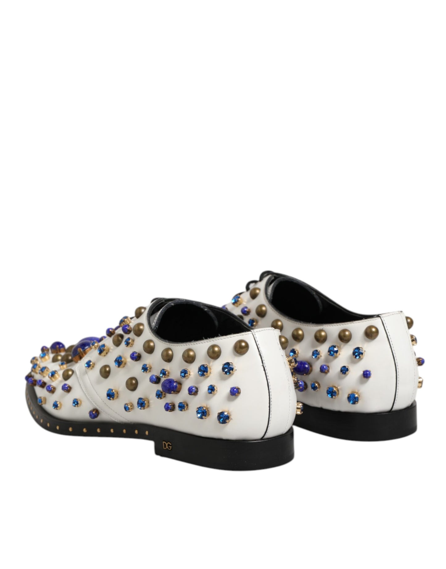 White Leather Crystals Embellished Dress Shoes