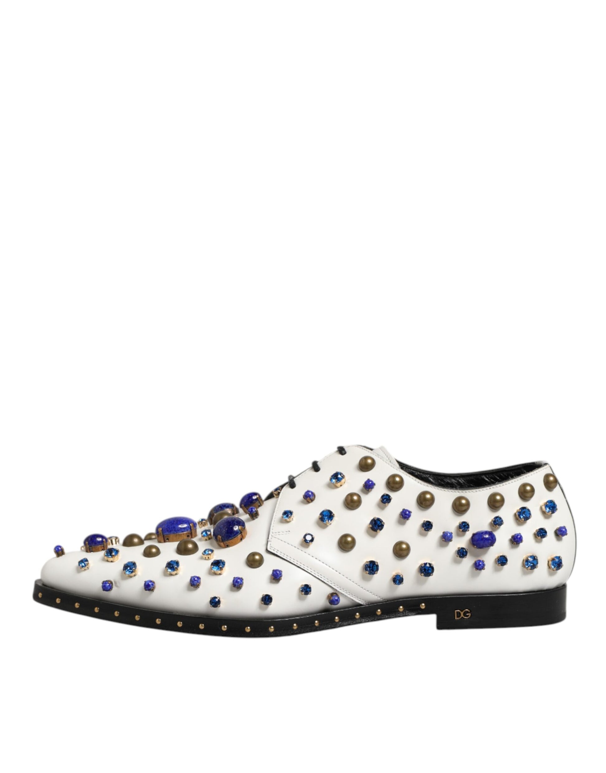 White Leather Crystals Embellished Dress Shoes