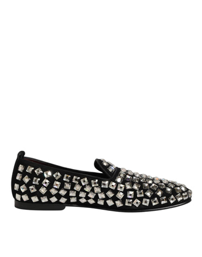 Black Suede Crystals Loafers Men Dress Shoes