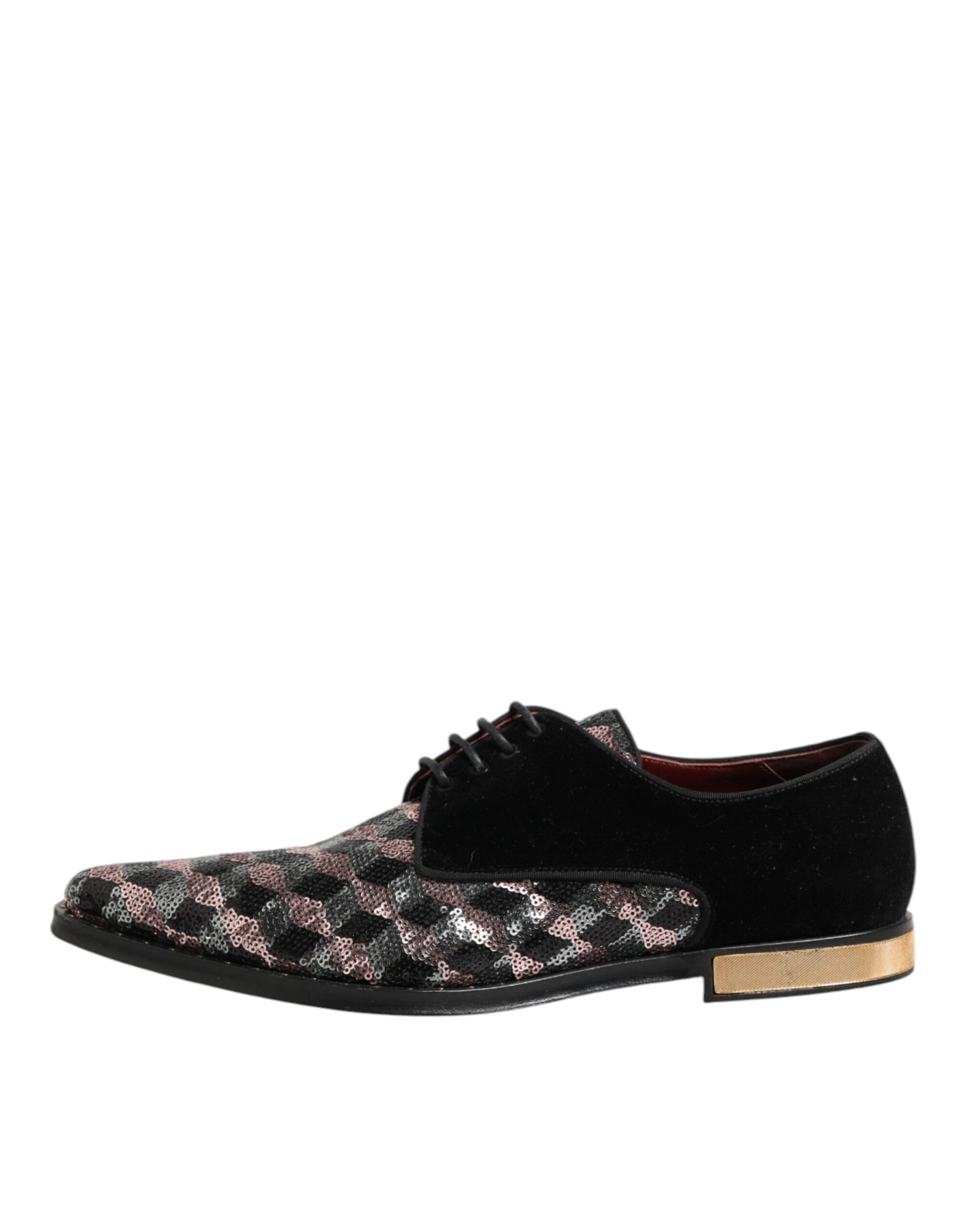 Black Velvet Multicolor Sequin Derby Men Shoes