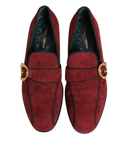 Bordeaux Suede Logo Loafers Formal Dress Shoes