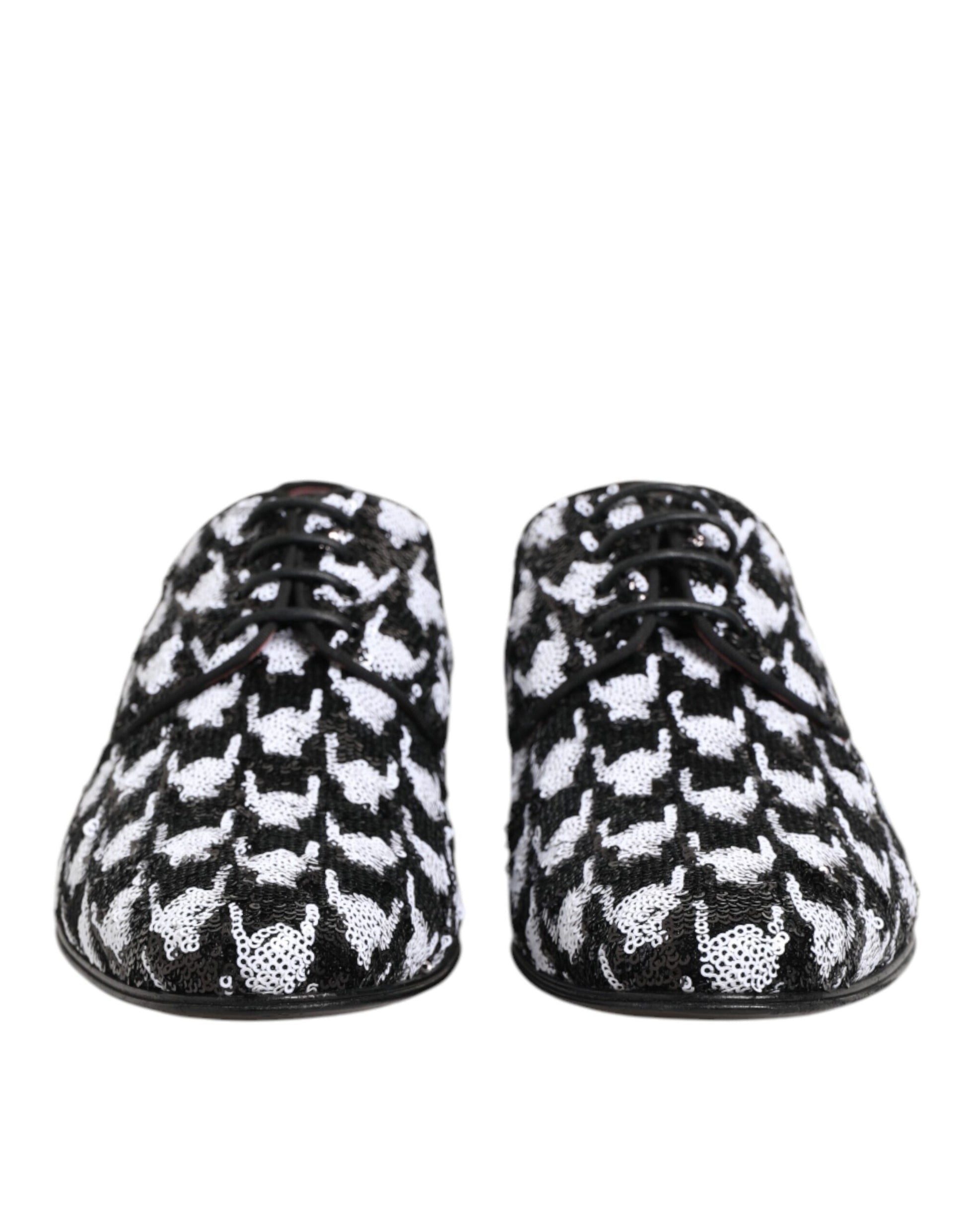Dress Black White Sequined Lace Up Derby Shoes