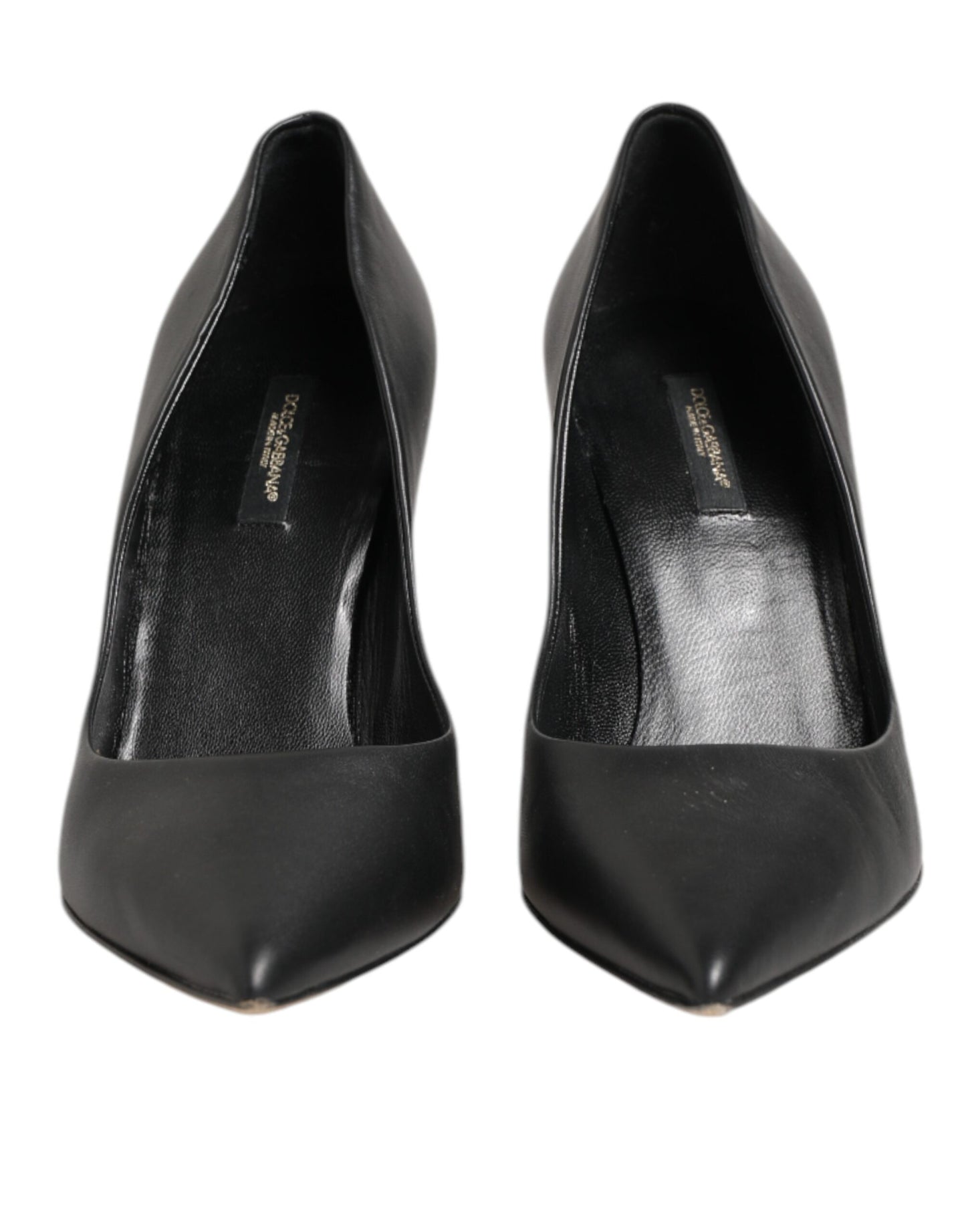 Black Leather Stiletto High Heels Pumps Shoes