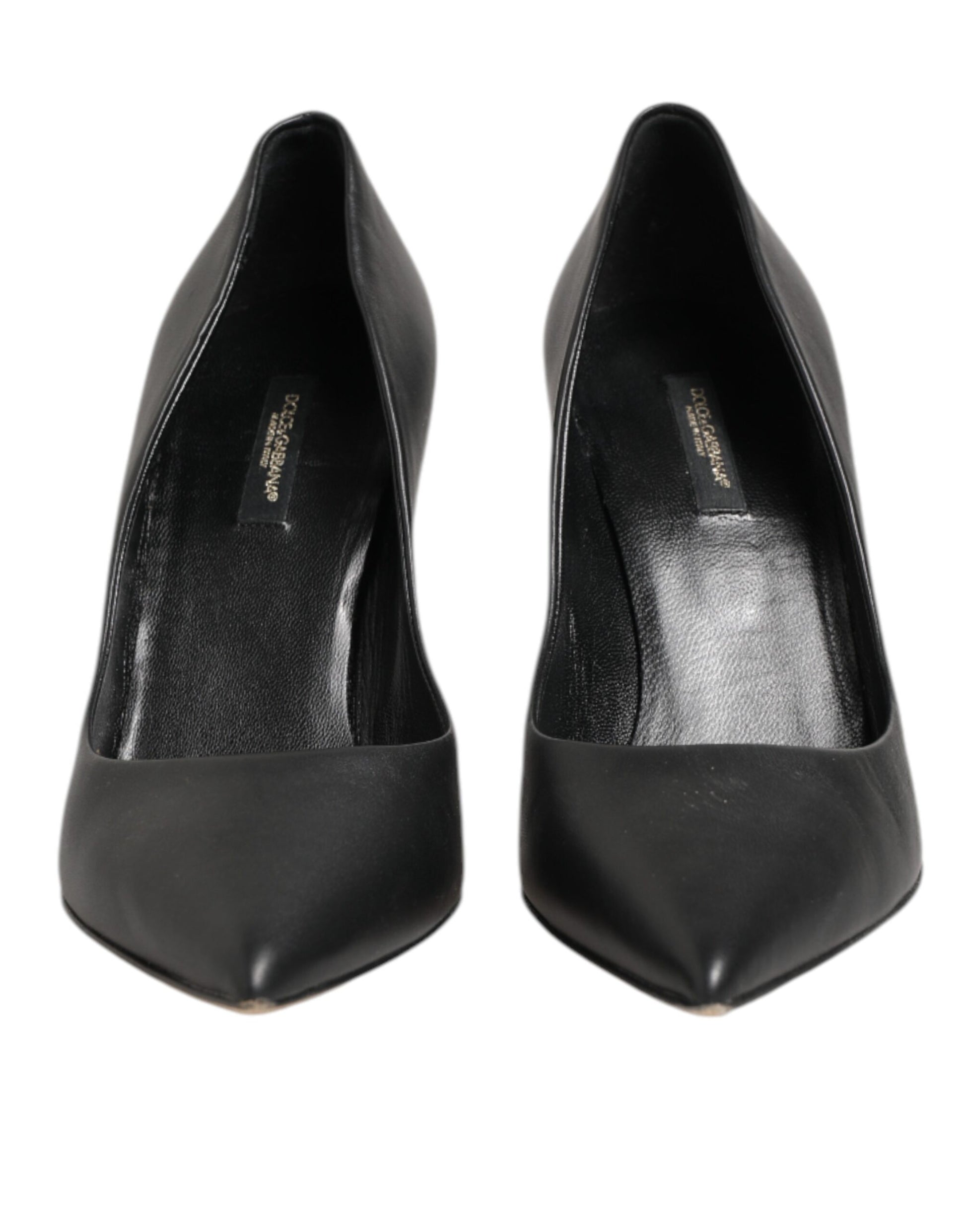 Black Leather Stiletto High Heels Pumps Shoes