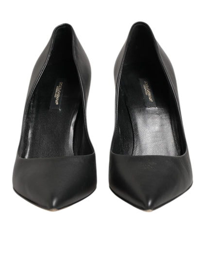 Black Leather Stiletto High Heels Pumps Shoes