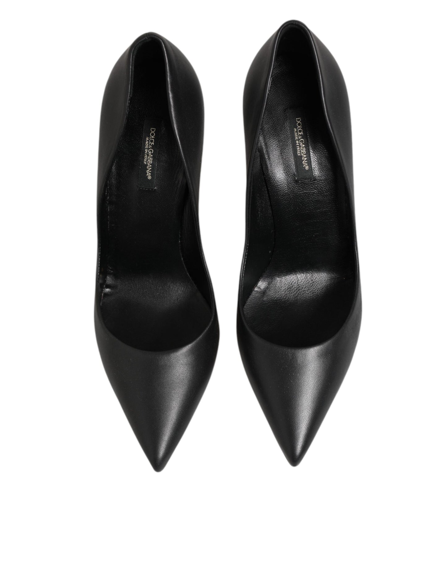 Black Leather Stiletto High Heels Pumps Shoes