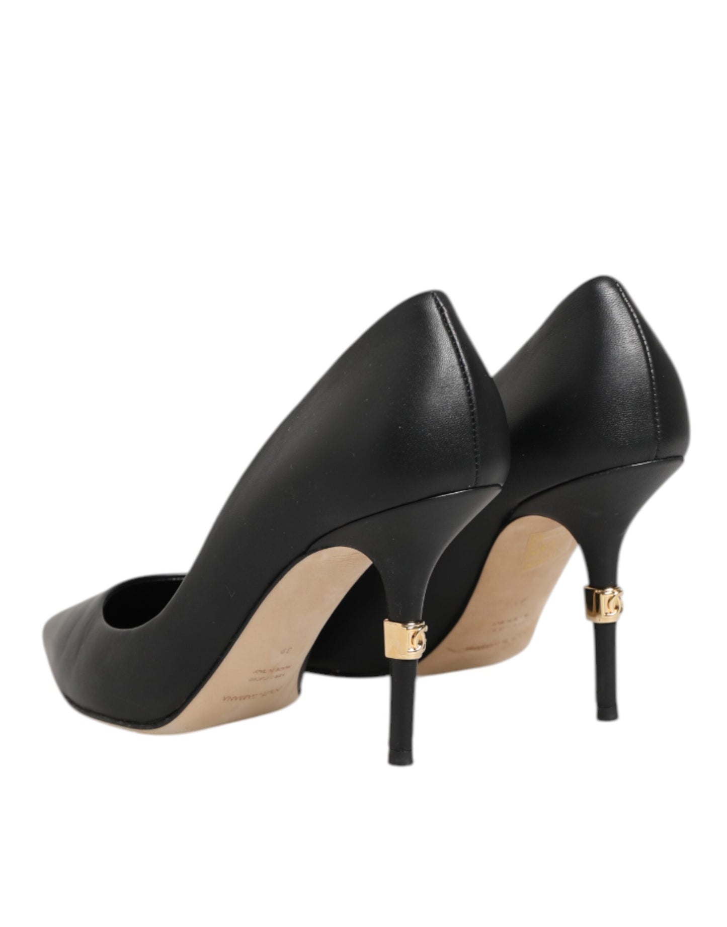 Black Leather Stiletto High Heels Pumps Shoes