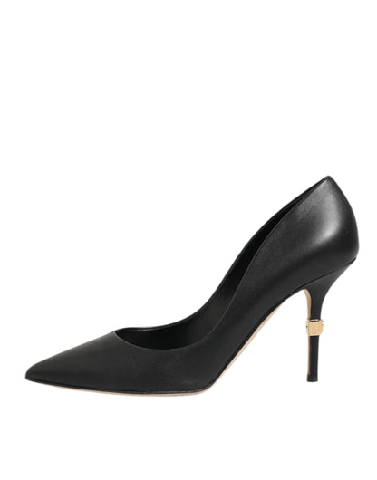 Black Leather Stiletto High Heels Pumps Shoes