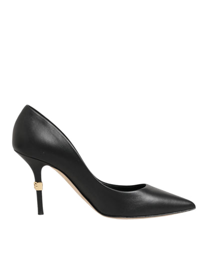 Black Leather Stiletto High Heels Pumps Shoes