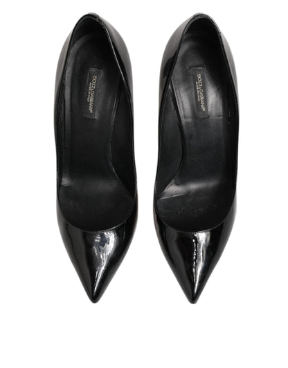 Black Leather Stiletto High Heels Pumps Shoes