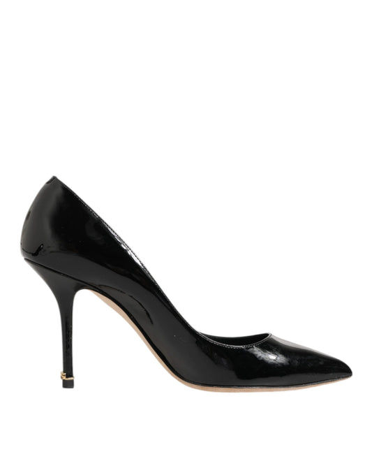 Black Leather Stiletto High Heels Pumps Shoes