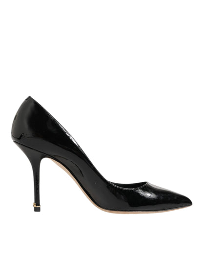 Black Leather Stiletto High Heels Pumps Shoes