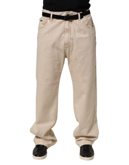 Beige Cotton Straight Denim Trouser Jeans