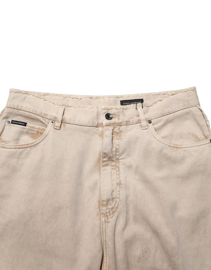 Beige Cotton Straight Denim Trouser Jeans