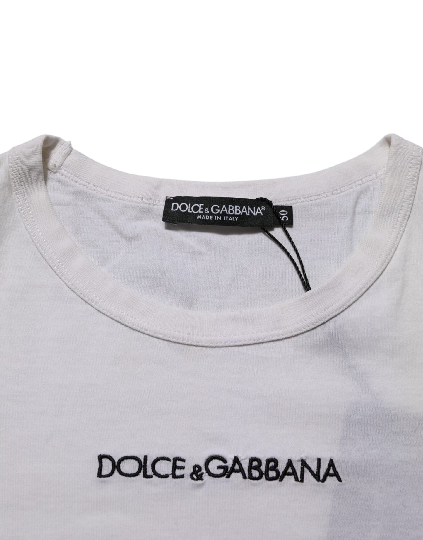 White Logo Print Cotton Crew Neck Men T-shirt