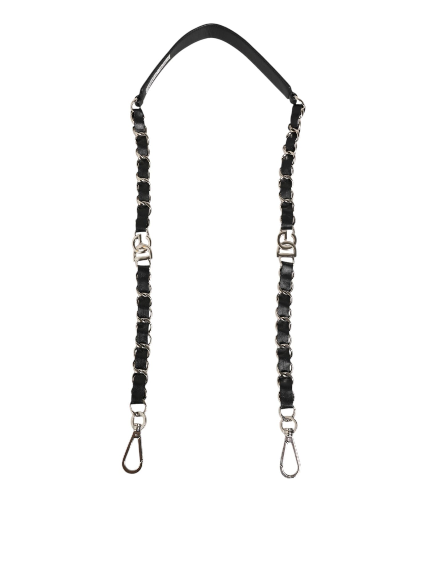 Black Leather Silver Chain Bag Accessory Shoulder Strap