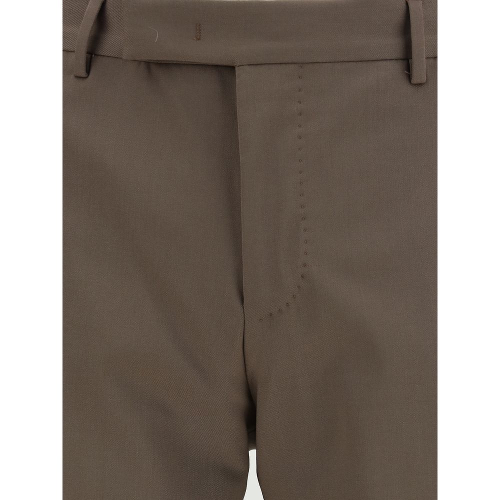 Brown Fleece Wool Casual Pants