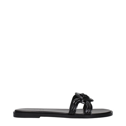 Black Leather Slippers Sandals