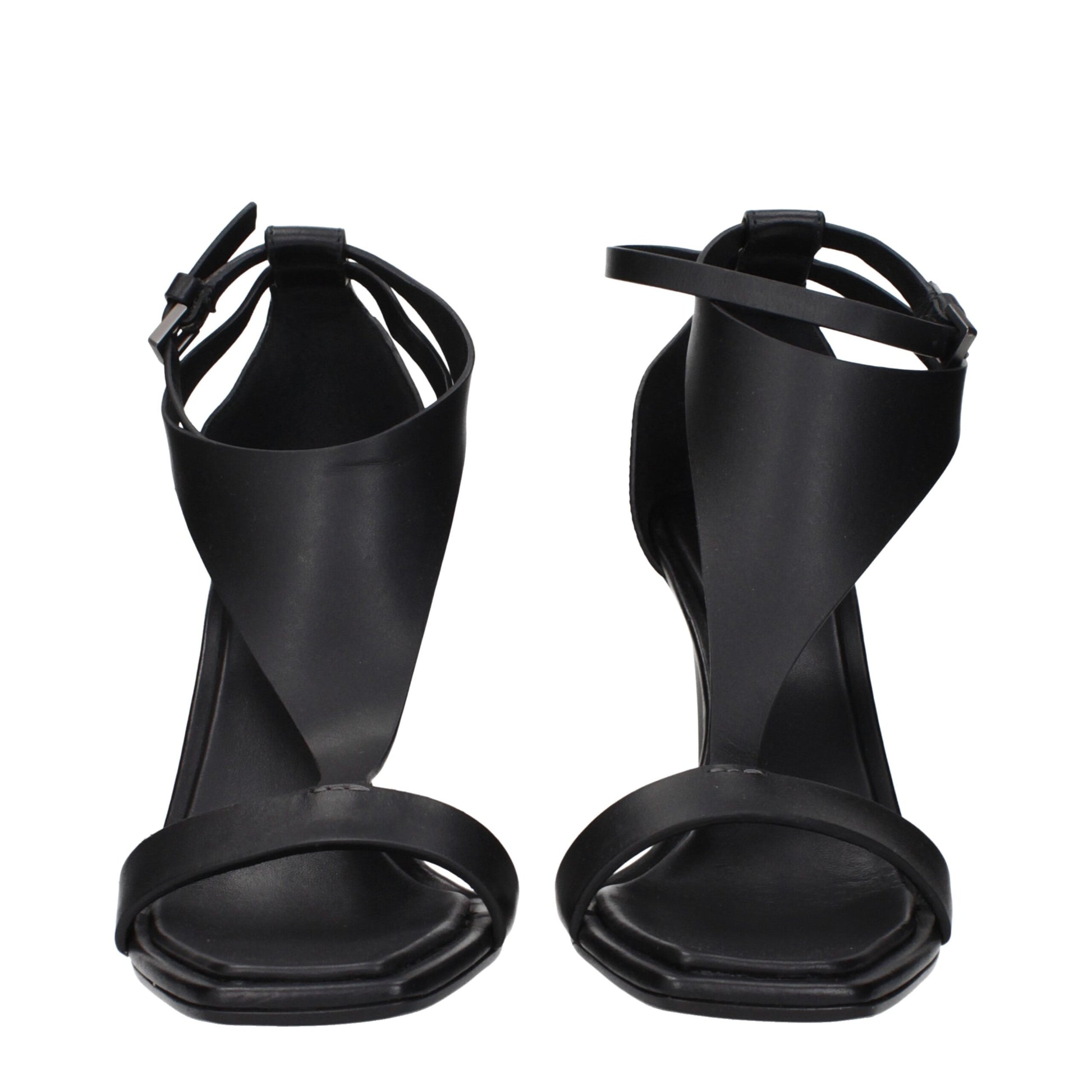 Black Leather Stiletto Heel Sandals
