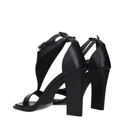 Black Leather Stiletto Heel Sandals