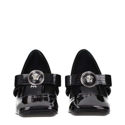 Black Leather Mid Heel Pumps