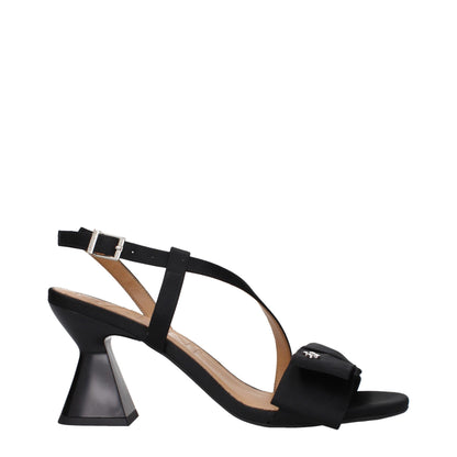 Black Fabric Stiletto Heel Sandals
