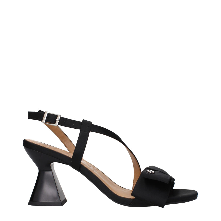 Black Fabric Stiletto Heel Sandals