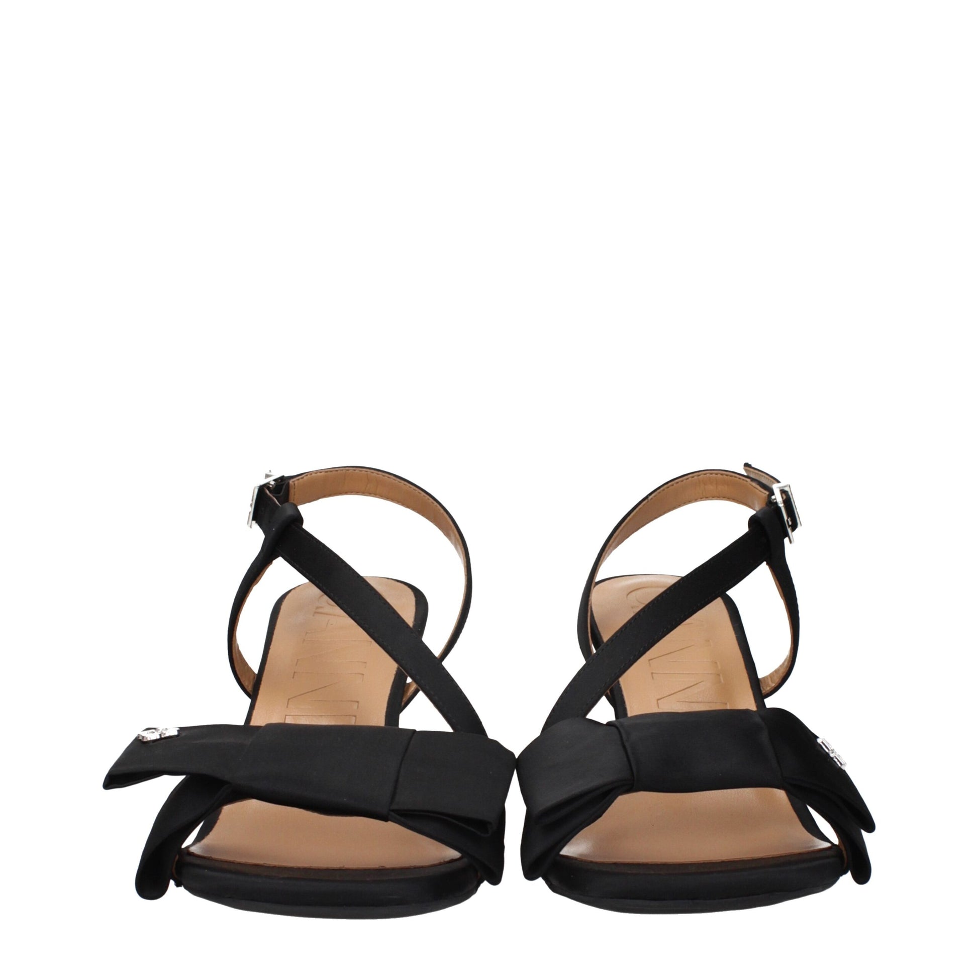 Black Fabric Stiletto Heel Sandals