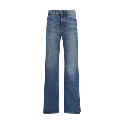 Blue Cotton Straight-Leg Jeans
