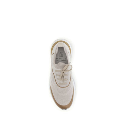 Beige Cotton Athletic Sneakers