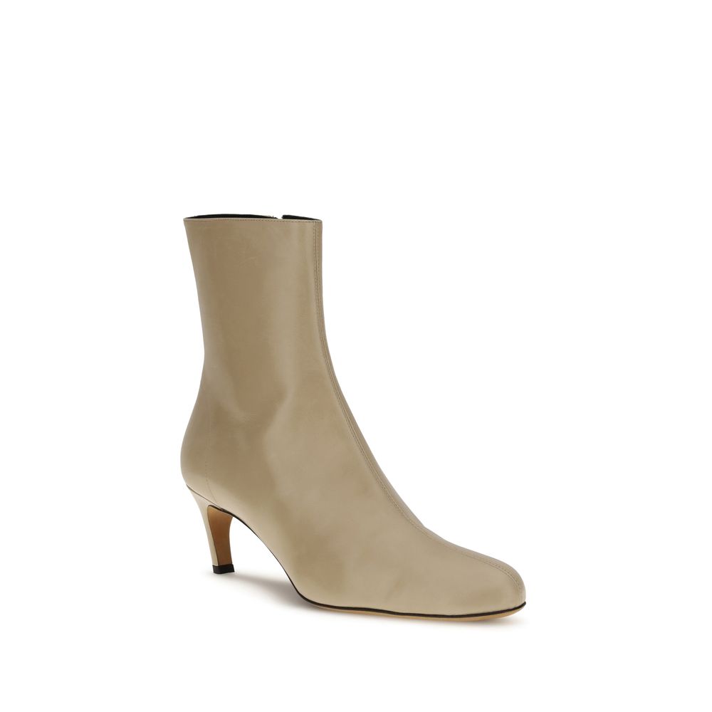 Beige Calf Leather Bos Taurus Ankle Boots