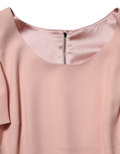 Pink Viscose Fit Flared Sheath Midi Dress