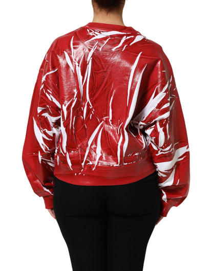 Red White Cotton Printed Pullover Sweater