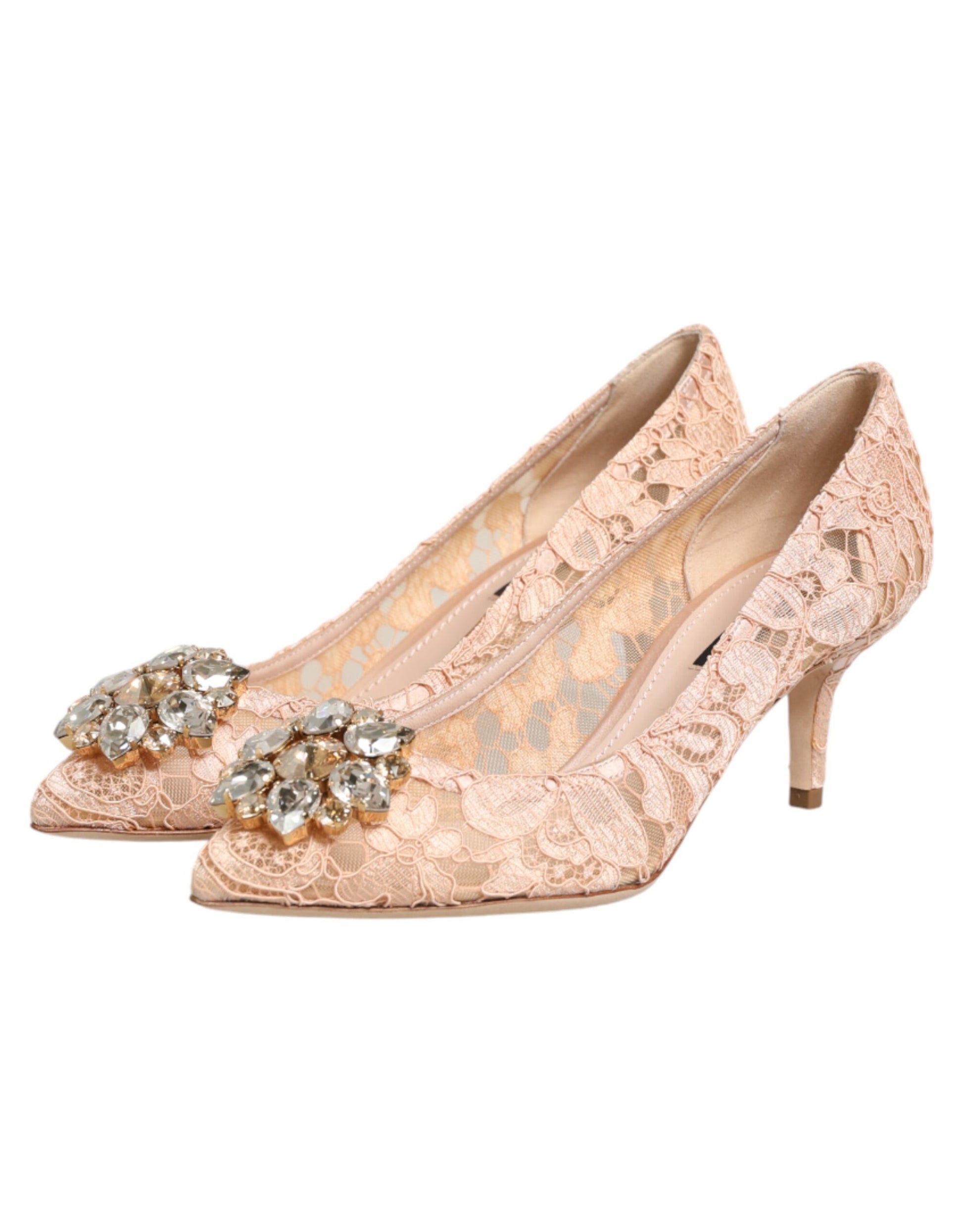 Beige Taormina Lace Crystal Heel Pumps Shoes