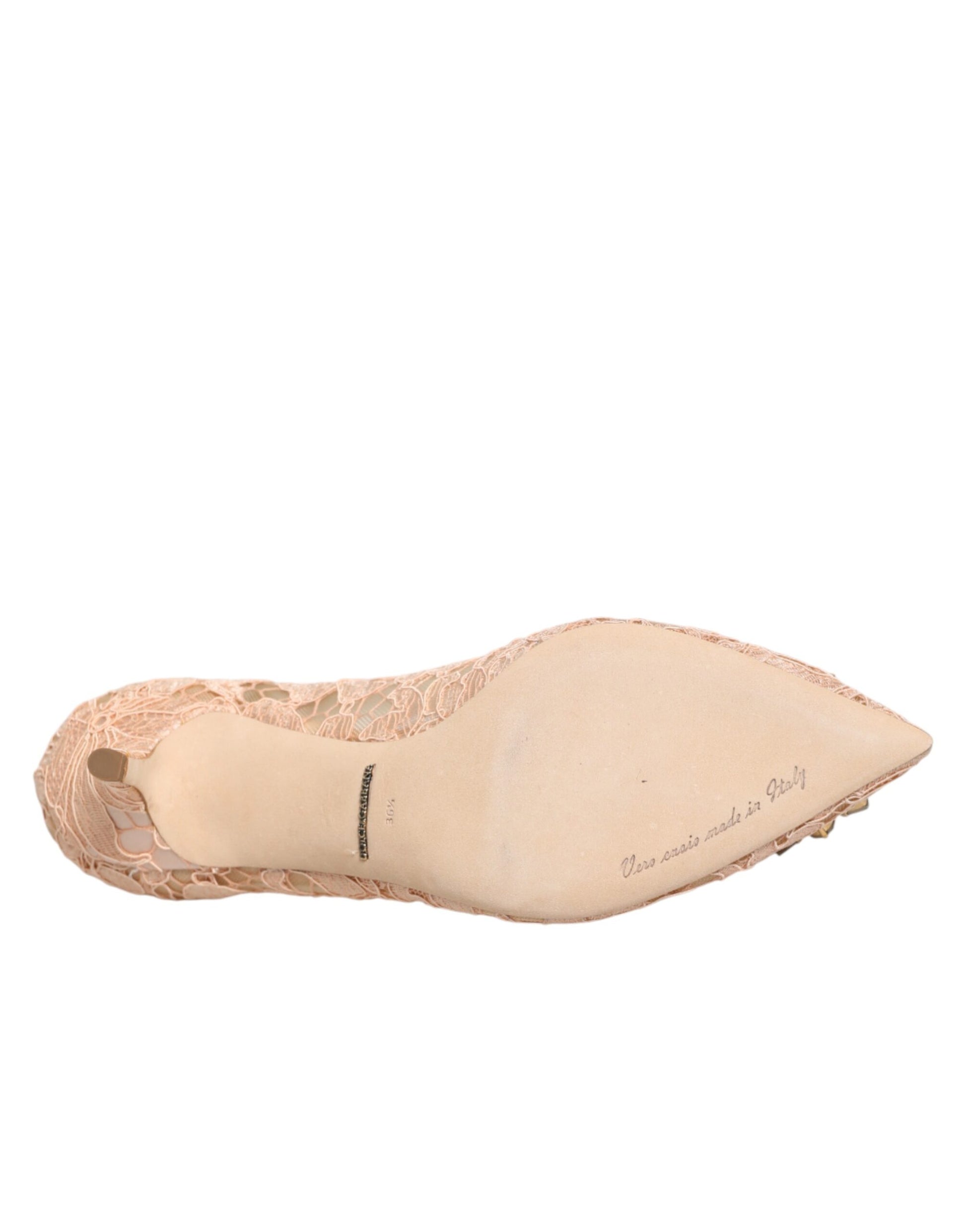 Beige Taormina Lace Crystal Heel Pumps Shoes