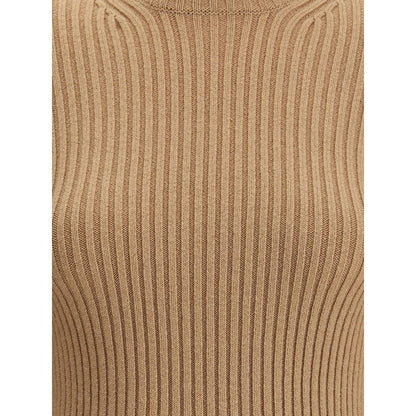 Beige Wool Long Sleeve T-Shirt