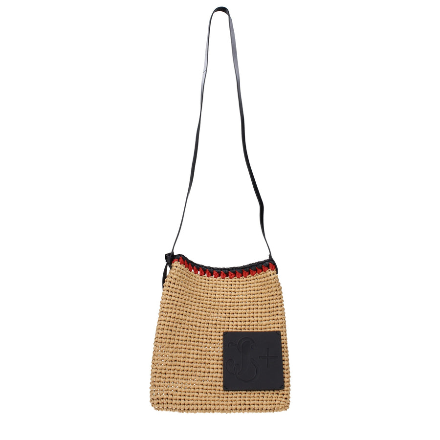 Beige Raffia Crossbody Bag
