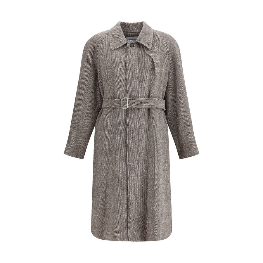 Coat in herringbone-patterned fabric